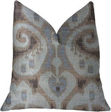 Paragon Brown Blue & Beige Luxury Throw Pillow 18 x 18 in.