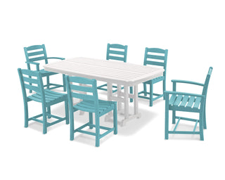 ® La Casa Café Dining Set by Polywood – Onesize, High Density Polyethylene, Aruba / White, Pack of 7, Model PWS131-1-10306