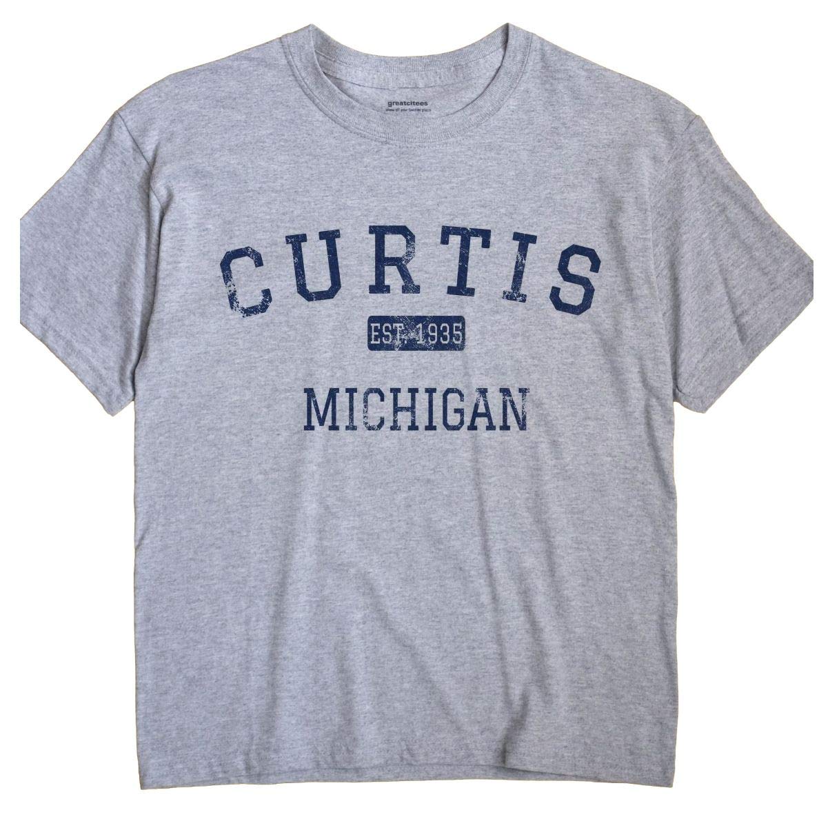 Curtis Michigan MI T-Shirt Mackinac County EST Large Grey by GreatCitees – Large, Cotton, Grey, Model curtis-mackinac-mi-est-gray-l