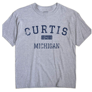 Curtis Michigan MI T-Shirt Mackinac County EST Large Grey by GreatCitees – Large, Cotton, Grey, Model curtis-mackinac-mi-est-gray-l