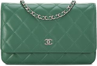Chanel, Pre-loved Green Quilted Lambskin Classic Wallet On Chain (WOC), Green