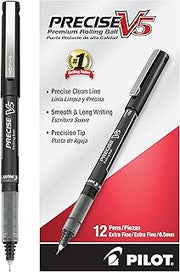 PILOT Precise V5, Extra Fine Point 0.5 mm Black Pens, Black, Pack of 12