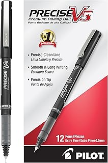 PILOT Precise V5, Extra Fine Point 0.5 mm Black Pens, Black, Pack of 12