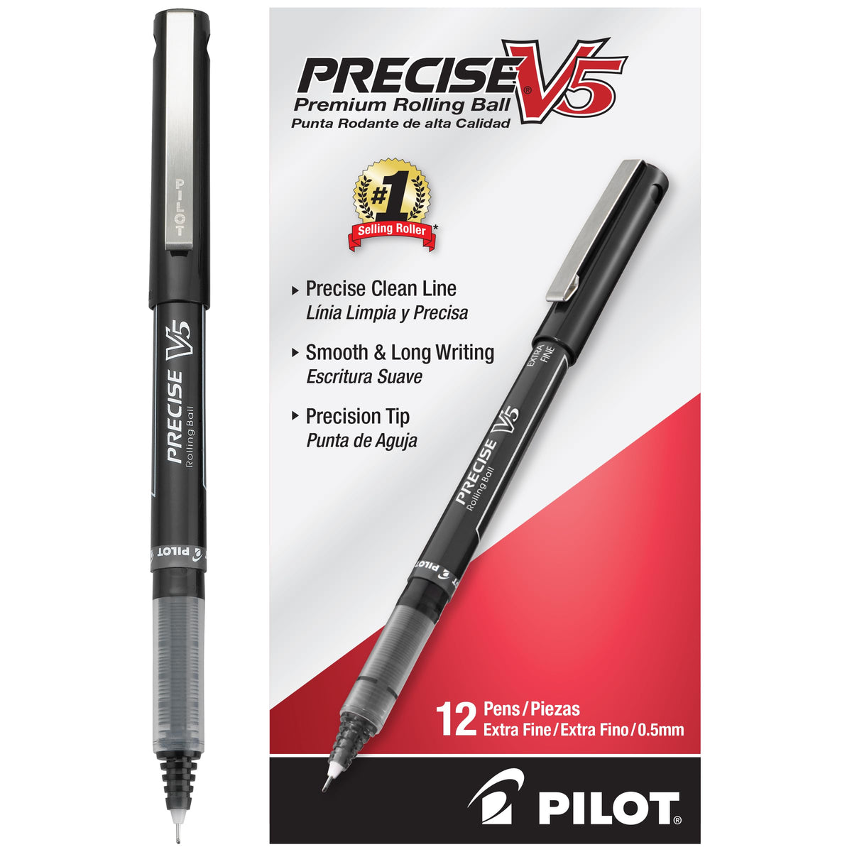 Precise V5 Rollerball Pens by PILOT – 12 Count (Pack of 1), Plastic, Black, Model 35334