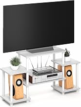 Furinno Turn-N-Tube TV Stand, 6-Shelf Entertainment Center with Shelves, Toolless TV Console with Raised Top for TV up to 32 Inch, Open Back, for Living Room, Bedroom, White