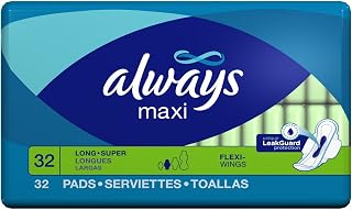 Always Maxi Pads Long Super With Wings Unscented, 32 CT (Pack of 6)