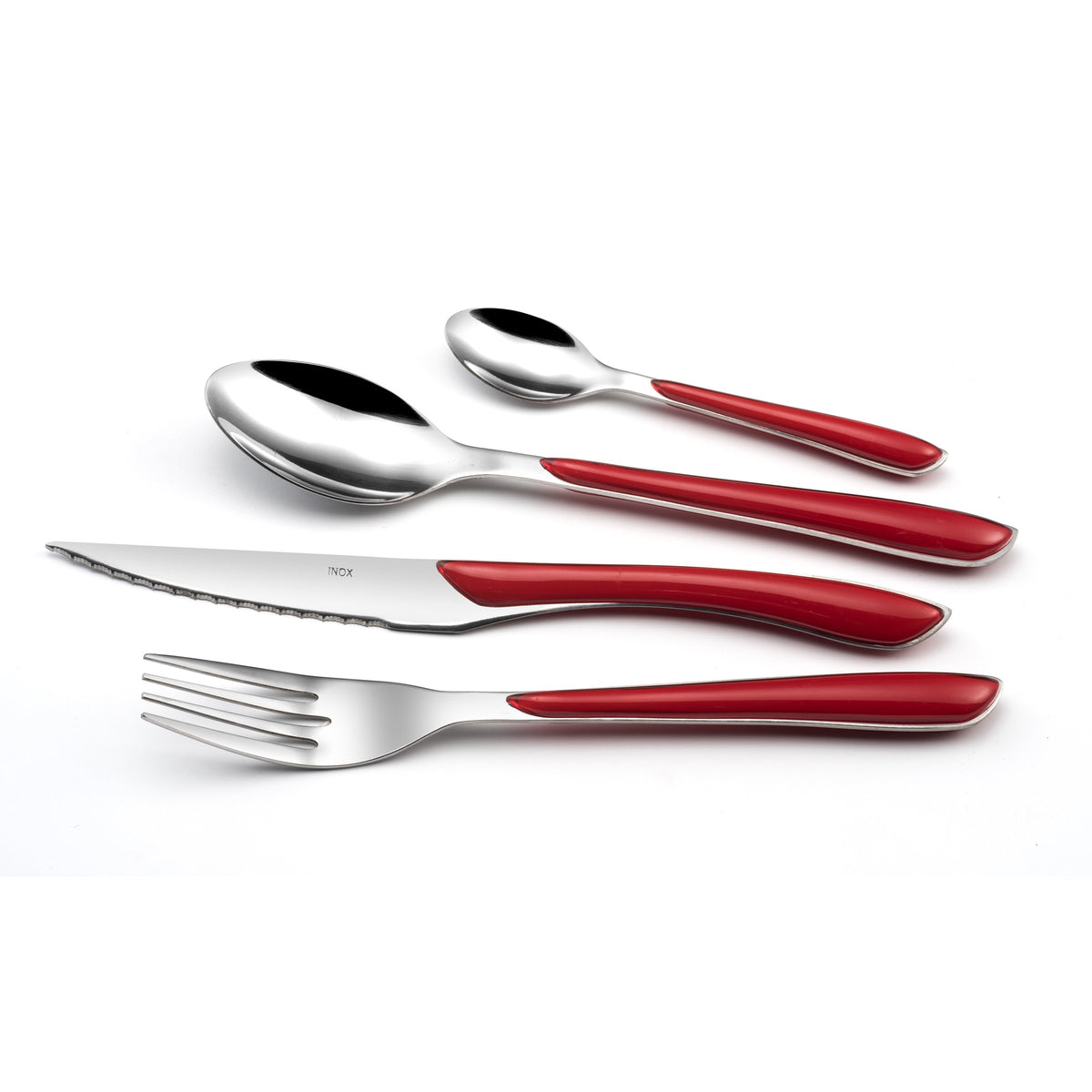 ECLAT Cutlery Set by Amefa – 16 Piece Cutlery Set for 4 People, Stainless Steel 18 0 Double injection Acrylonitrile Butadiene Styrene SAN, Red, Model 2214RDMBA1B60