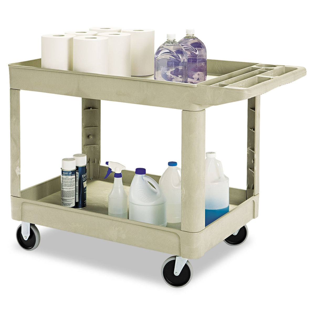 BRUTE Heavy Duty 2-Shelf Utility/Service Cart by Rubbermaid Commercial Products – Medium, Resin, Beige, Model FG4520088BEIG