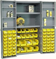 Global Industrial Deep Door Bin Cabinet, Includes 68 Yellow Plastic Bins