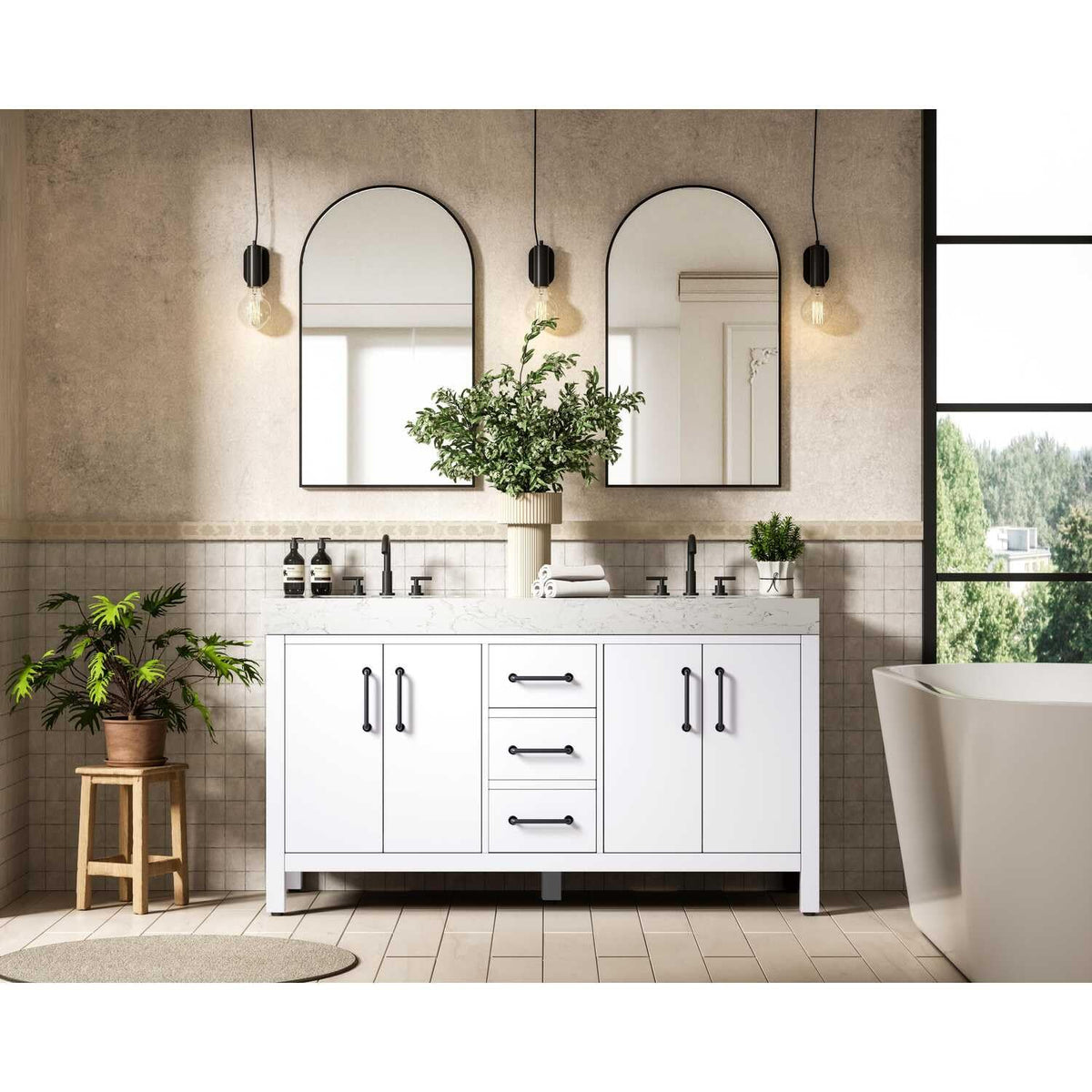 Elegant Kitchen and Bath 60" Double Bathroom Vanity in White by Elegant Lighting – unspecified, Wood, White, Model VF60660DWH