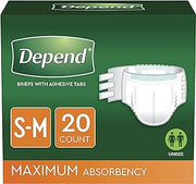 Depend Incontinence Protection with Tabs, Maximum Absorbency, S/M, 60 Count (3 Packs of 20) (Packaging May Vary)
