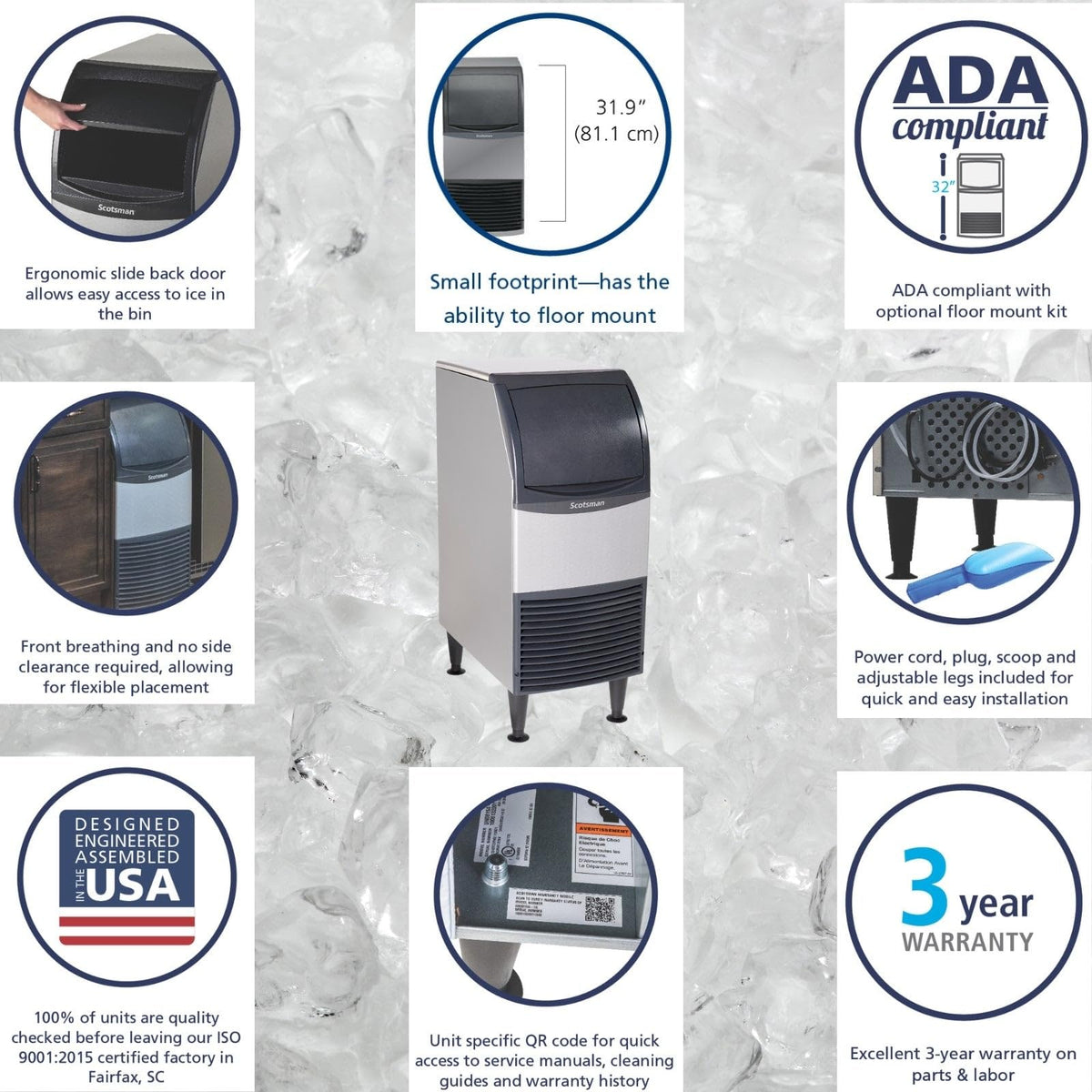 Undercounter Medium Cube 15" Ice Maker - 60 lb/Day by Scotsman – 60 lb / Day - 36 lb Storage - Medium Cube, 36 pounds, Model CU0415MAX-1