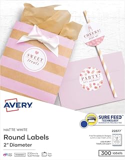 Avery Printable Round Labels with Sure Feed Technology, 2" Diameter, Matte White, Laser & Inkjet Compatible, 300 Blank Labels, Great for Branding, Packaging, Events, and More (22877) (Pack of 5)