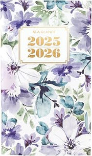 AT-A-GLANCE 2025-2026 Planner, 3-1/2" x 6", Pocket Size, 2 Year Monthly Planner, Badge, Floral (1722F-021-25)