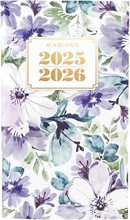 AT-A-GLANCE 2025-2026 Planner, 3-1/2" x 6", Pocket Size, 2 Year Monthly Planner, Badge, Floral (1722F-021-25)