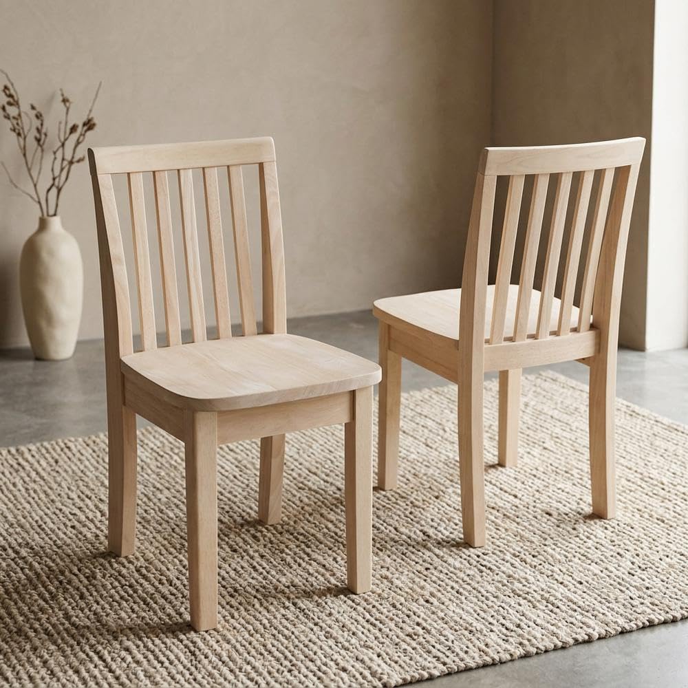 Solid Wood Dining Chair Mission-Style Juvenile Set by Furnifact – Wood, Unfinished, Pack of 2