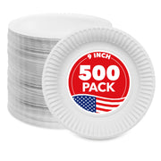 9-Inch Paper Plates Uncoated by Stock Your Home – 500 Count (Pack of 1), Paper, White, Pack of 500, Model 1268