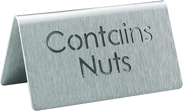 Service Ideas 1C-BF-Nuts-MOD Laser Cut Table Tent Sign, Contains Nuts, 3" Length x 1.5" Width x 1.5" Height, Stainless Steel, Brushed Finish