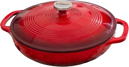 Lodge Essential Enamel Cast Iron Braiser, 3.6 Quart, Island Spice Red | Refrigerator- & Oven-Safe up to 500°F, Induction-Safe, Heat-Retaining, Non-Toxic Enamel Braiser Cookware