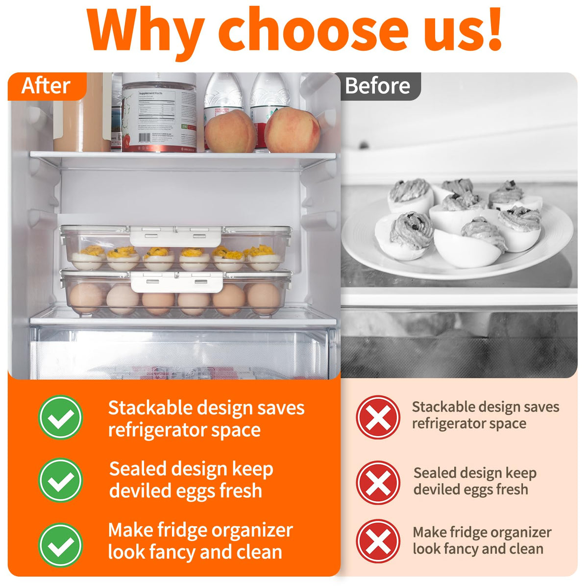 MesRosa Deviled Egg Carrier with Lid, 24 Egg Capacity, 2 Pack White
