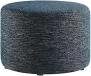 Blue Woven Fabric Upholstered Ottoman, 23-Inch Round, Comfortable Seat, Durable Construction, Stylish Design for Outdoor Lounge Spaces