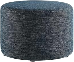 Blue Woven Fabric Upholstered Ottoman, 23-Inch Round, Comfortable Seat, Durable Construction, Stylish Design for Outdoor Lounge Spaces