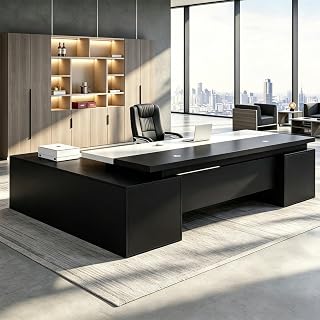 L Shaped Executive Desk with Drawers, Wood Workstation for Home Office | desk,executive,drawers,shaped,l-shaped,storage,computadoras,mesas,modern,shape
