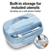 Portable Electric Lunch Box Food Warmer for Office & Car with 12V Adapter by Hamilton Beach – Stainless Steel 3 Compartment Tray, (Pack of 2), 30.0 ounces, Stainless Steel, Blue