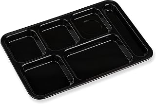 Carlisle FoodService Products Right-Hand 6-Compartment Tray, 10" x 14", Black, (Pack of 24)