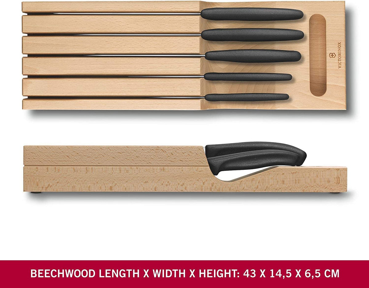 Swiss Classic In-Drawer Holder & Knife Set - Includes Organizer and Bread by Victorinox – Multiple (Pack of 1), Beechwood,Stainless Steel, Black, Pack of 5, Model 6.7143.5