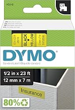 DYMO D1 Standard 45018 Label Maker Tape, 1/2" x 23', Black on Yellow (45018)