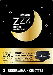 Always ZZZs Overnight Disposable Period Underwear for Women, Size L, Black Period Panties, Leakproof, 3 Count