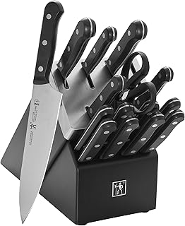 HENCKELS Solution Self Sharpening 16-Pc Knife Set German Engineered, Black | Automatically Sharpens Knives When Stored in The Knife Block. Dishwasher Safe, Comfortable Handle, Effortless Cutting.