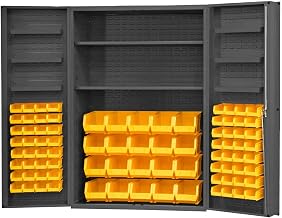Durham Heavy Duty Welded 14 Gauge Steel Cabinet with 84 Bins and 6 Door Shelves, DC48-842S6DS-95, 900 lbs Capacity, 24" Length x 48" Width x 78" Height, 2 Shelves