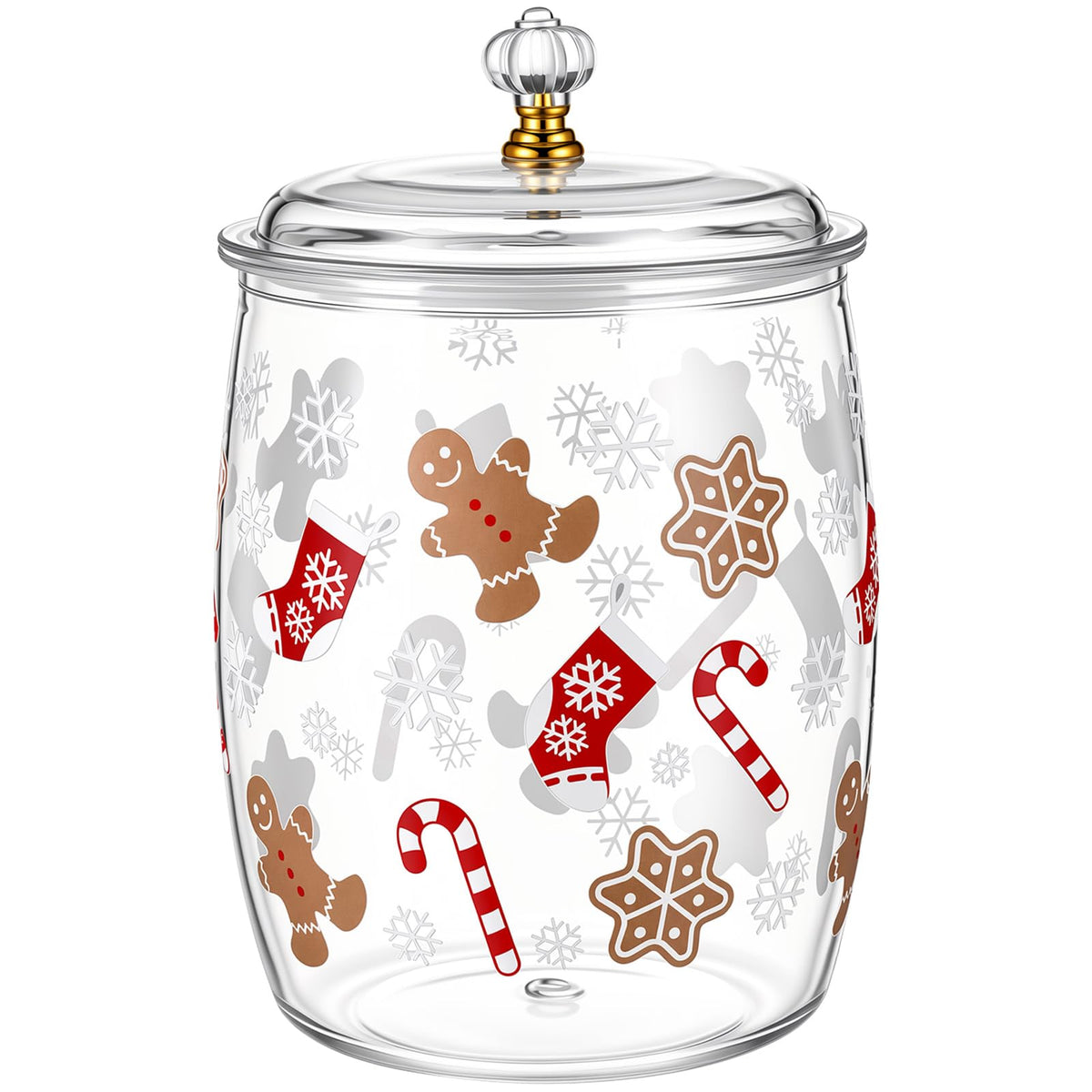 Yetene Gingerbread Man Cookie Jar, 1.06 Gallon Clear Storage Container, Red Green Brown