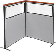 Global Industrial 48-1/4"W x 61-1/2"H Deluxe Freestanding 2-Panel Corner Divider with Partial Window, Gray