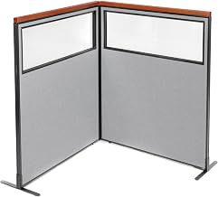 Global Industrial 48-1/4"W x 61-1/2"H Deluxe Freestanding 2-Panel Corner Divider with Partial Window, Gray