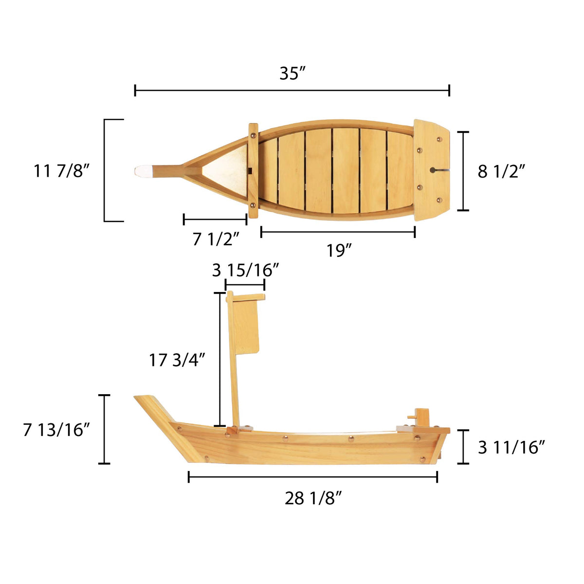 35 1/2"/ 90 cm wood serving boat by Thunder Group – Wood, Natural Wood, Model WOBOAT90