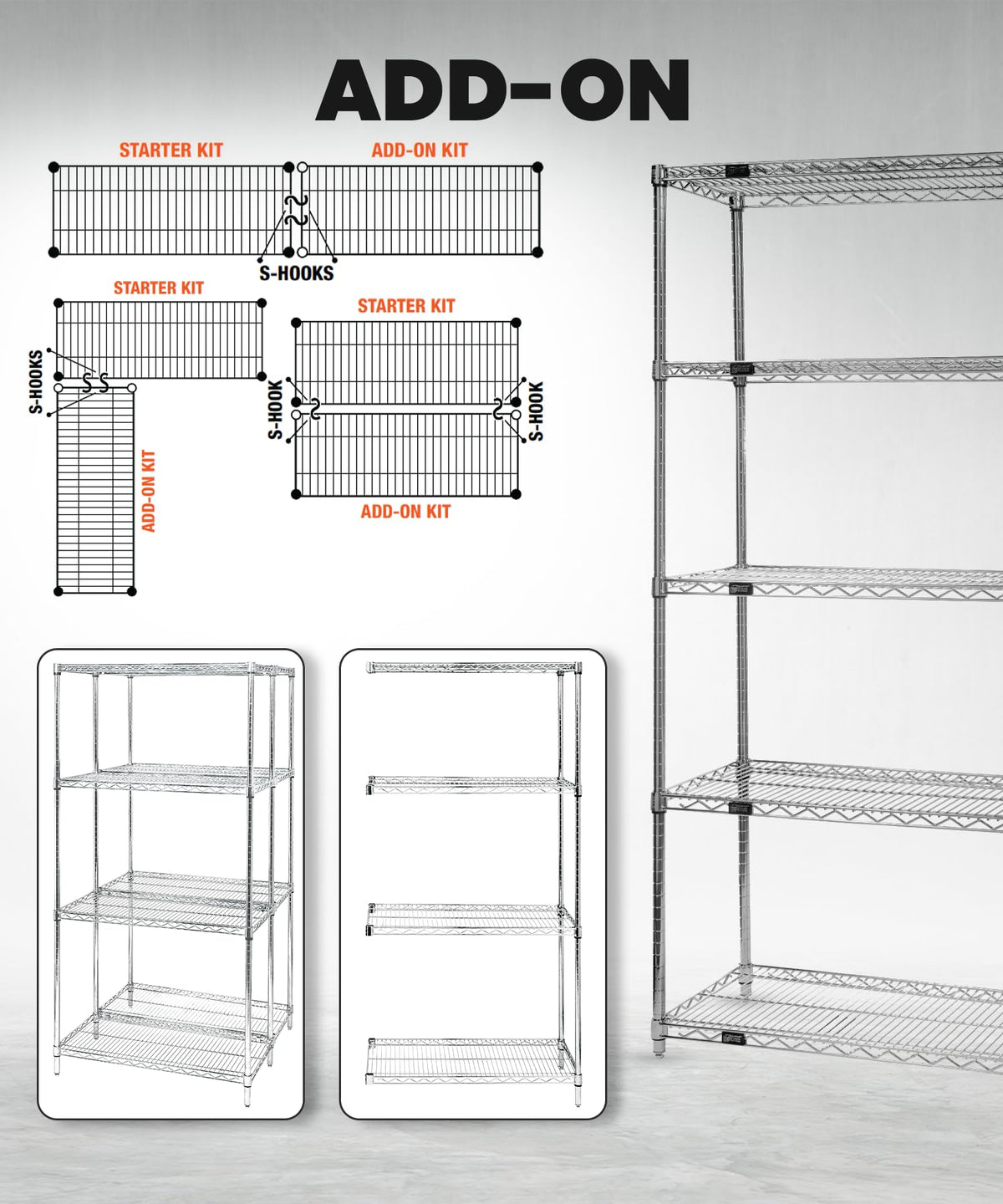 Quantum Food Service Wire 4 Shelf Starter KIT PROFORM 63in by QUANTUM STORAGE SYSTEMS – 63H x 48W x 36D, Carbon Steel, Green Epoxy, Model WR63-3648P