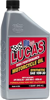 Lucas Oil 10708 High Performance Synthetic Motorcycle Oil SAE 10W-30-1 Quart