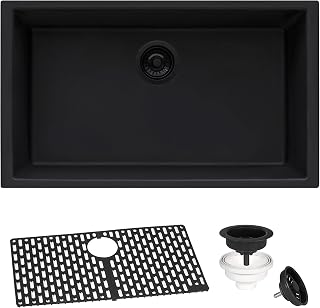 Ruvati 30x18-in Midnight Black Granite Undermount Kitchen Sink - RVG2030BK