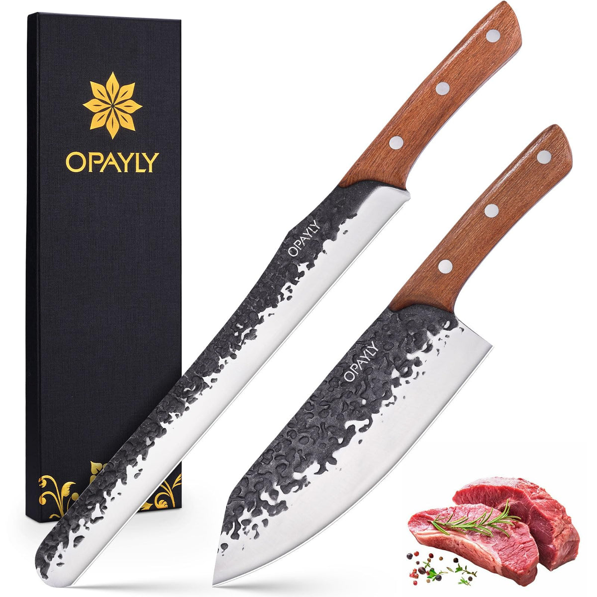2PCS brisket Carving Knife Set by OPAYLY – medium, High Carbon Steel, Black, Pack of 2, Model PY-CD02