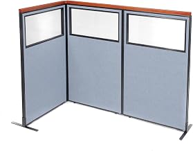 Global Industrial 36-1/4"W x 61-1/2"H Deluxe Freestanding 3-Panel Corner Divider with Partial Window, Blue