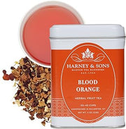 Harney & Sons Blood Orange Herbal Tea Loose Leaf Tin, 4 oz | Herbal fruit blend with blood orange, apple, hibiscus, and raspberry. Naturally caffeine-free.