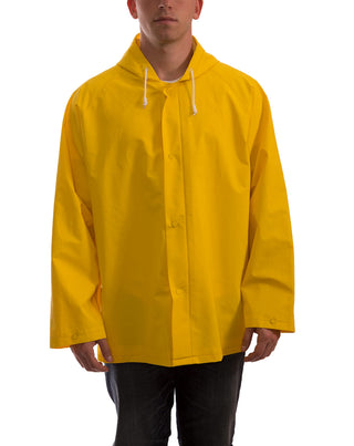 .LG .35mm PVC/Polyester Storm Fly Front Jacket with Attached Hood by TINGLEY – Large, Polyvinyl Chloride (PVC), Yellow, Model J53107