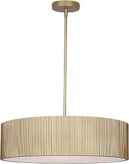 Canarm Ravenna 22-Inch Modern Gold Chandelier, Ribbed Acrylic Drum Shade, 3-Light Pendant with Adjustable Rod, LED Compatible Ceiling Fixture for Dining Room & Kitchen Island
