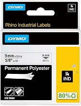 DYMO Rhino Industrial Permanent Polyester Labels 3/8" Black Print on White Tape