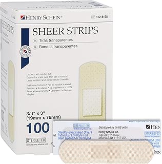Henry Schein Sheer Strip Adhesive Bandages, 3/4" x 3", Sterile, 100 Ct