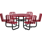 46" Round Carousel Picnic Table with 6 Seats by Global Industrial – 46" Dia. x 29"H, Metal, Red, Model 277590RD