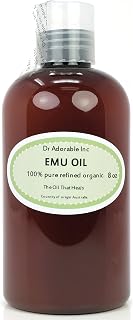Dr Adorable - 8 oz - Australian Emu Oil - Pure Triple Refined Organic | Natural Moisturizing for Skin Hair Massage DIY Beauty